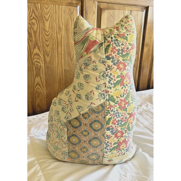 Handmade Other - Vintage Quilt Cutter Cat Stuffed Animal Pillow Quilted Scrap Fabrics Cottagecore